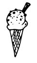 vector ice cream waffle cone with a straw on top and a sprinkling texture of dots drawn by hand in the style of doodles Royalty Free Stock Photo