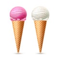 Vector Ice cream waffle cone vanila strawberry Royalty Free Stock Photo