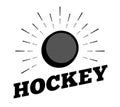 Vector ice hockey puck sport logo icon sun burtst print hand drawn vintage line art Royalty Free Stock Photo