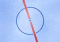 Vector ice hockey rink background. Center of ice arena with central point and middle line and lines texture