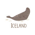 Cute Iceland nature vector animal symbol seal lying on the ice.