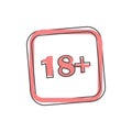 Vector icon age limit eighteen years on cartoon style on white isolated background Royalty Free Stock Photo