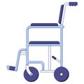 Vector icon of aid mobility, blue hospital wheelchair in a flat style isolated on a white background. Royalty Free Stock Photo