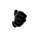 Vector Icon: Black Fist, Flat Design Illustration Isolated on Whtie Background.