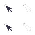 Vector icon black and outline mouse arrows with stroke click for animation motion graphic. Flat cursor pointer sign button element
