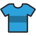 Vector Icon of a blue t-shirt with big stripe for men or women in flat style with outline. Pixel perfect.