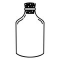 Vector icon bottle with cap. Glass vial isolated on white background. Hand-drawn black outline, doodle Royalty Free Stock Photo