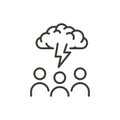Vector icon. Brainstorming. Cloud with brain shape and thunder. Teamwork finding creative solutions