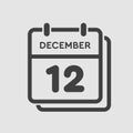 Calendar icon day 12 December, template icon day