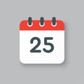 Vector icon calendar day number 25, 25th day month