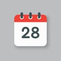 Vector icon calendar day number 28, 28th day month