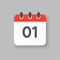 Vector icon calendar day number 1, 1th day month