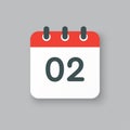 Vector icon calendar day number 2, 2th day month Royalty Free Stock Photo