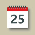 Vector icon calendar day number 25, 25th day month