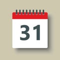 Vector icon calendar day number 31, 31th day month