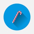 Vector icon of candy on a stick on blue background. Flat image with long shadow Royalty Free Stock Photo
