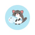 Vector icon cat with fish on blue background. Royalty Free Stock Photo