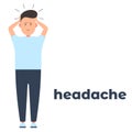 Vector icon of a character having headache because of the infection. It represents a concept of medical protection, virus symptoms Royalty Free Stock Photo