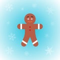 Vector icon of Christmas gingerbread man in flat style on winter background Royalty Free Stock Photo