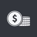 Vector icon coin. Money sign, bank cash, solid coins icons. Currency, investment or salary money stack. Coins isolated