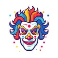 Vector icon of a colorful clown face with vibrant hair and playful makeup