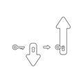 Vector icon concept of arrow moving down with keyhole, key unlock and arrow up Royalty Free Stock Photo