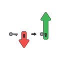 Vector icon concept of arrow moving down with keyhole, key unlock and arrow up. Black outlines and colored Royalty Free Stock Photo