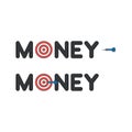 Vector icon concept of money word with bulls eye and dart and hit the target Royalty Free Stock Photo