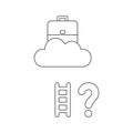 Vector icon concept of briefcase on cloud with short ladder and question mark Royalty Free Stock Photo