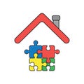 Vector icon concept of connected jigsaw puzzle pieces under house roof Royalty Free Stock Photo