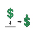 Vector icon concept of dollar inside moneybox hole and arrow moving up Royalty Free Stock Photo