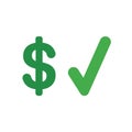 Vector icon concept of dollar symbol with check mark Royalty Free Stock Photo