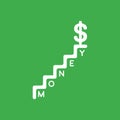 Vector icon concept of dollar symbol on top of money stairs on g