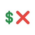 Vector icon concept of dollar symbol with x mark Royalty Free Stock Photo