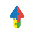 Vector icon concept of four connected arrow jigsaw puzzle pieces