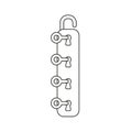 Vector icon concept of four keys into four keyholes and unlock padlock. Black outlines Royalty Free Stock Photo