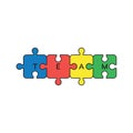Vector icon concept of four puzzle pieces connected and team word written. Black outlines and colored Royalty Free Stock Photo