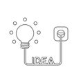 Vector icon concept of glowing light bulb with idea cable abd plug plugged into outlet