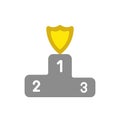 Vector icon concept of guard shield on firstplace of winners pod Royalty Free Stock Photo