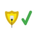 Vector icon concept of guard shield with plug plugged into outlet and check mark