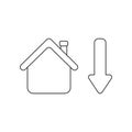 Vector icon concept of house with arrow down Royalty Free Stock Photo