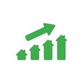 Vector icon concept of house sales or value bar chart with arrow moving up Royalty Free Stock Photo
