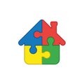 Vector icon concept of house shape four puzzle pieces connected Royalty Free Stock Photo