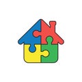 Vector icon concept of house shape four puzzle pieces connected Royalty Free Stock Photo