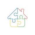 Vector icon concept of house shape four puzzle pieces connected Royalty Free Stock Photo