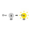 Vector icon concept of idea key into light bulb keyhole and glow Royalty Free Stock Photo