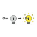 Vector icon concept of idea key into light bulb keyhole Royalty Free Stock Photo