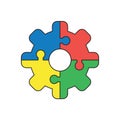 Vector icon concept of jigsaw puzzle pieces gear connected