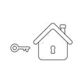 Vector icon concept of key lock or unlock house keyhole. Black outline Royalty Free Stock Photo