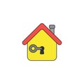 Vector icon concept of key lock or unlock house keyhole. Black outlines and colored Royalty Free Stock Photo